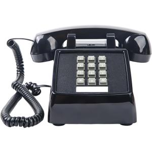 Classic Retro Landline Phone (Mechanical Ringer), Vintage Desk Phone (Hearing Aid Compatible), 2500 Desk Phone,Old Fashion Corded Telephone for Home, Plug and Play, Black