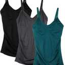 Womens Maternity Nursing Tank Cami for Breastfeeding with Adjustable Straps (Medium, 3pck/Black/Dgrey/Green), 3xl