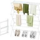 STARLATTA Foldable Drying Rack Clothing, 3-Tier Portable Clothes Drying Racks for Indoor & Outdoor, Anti-rust Compact Laundry Rack Collapsible, Compact Size, 15 lbs Max Load, White 28"D x 10"W x 35"H