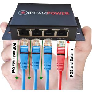 POE Powered 3 Port Switch & Network Cat5 Cat6 Midspan Cable Range Extender Pass Through Repeater for IP Cameras - Gigabit 10/100/1000