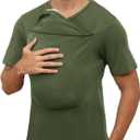 ThusFar Mens Baby Carrier Shirt Dad Shirt for Men Short Sleeve Baby Wearing T-Shirt V Neck Pocket Tee Shirts (Green, L)