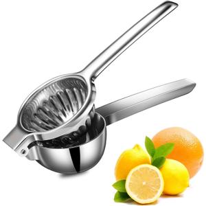 TEZZ Upgrated Extra Large Lemon Squeezer, Heavy Duty Handhelp Orange Juicer with 3.47'' extra big Filter Bowl, Stainless Steel Hand Press Citrus Juicer, Lime Squeezer Bar Tool, Manual Citrus Press (Silver)