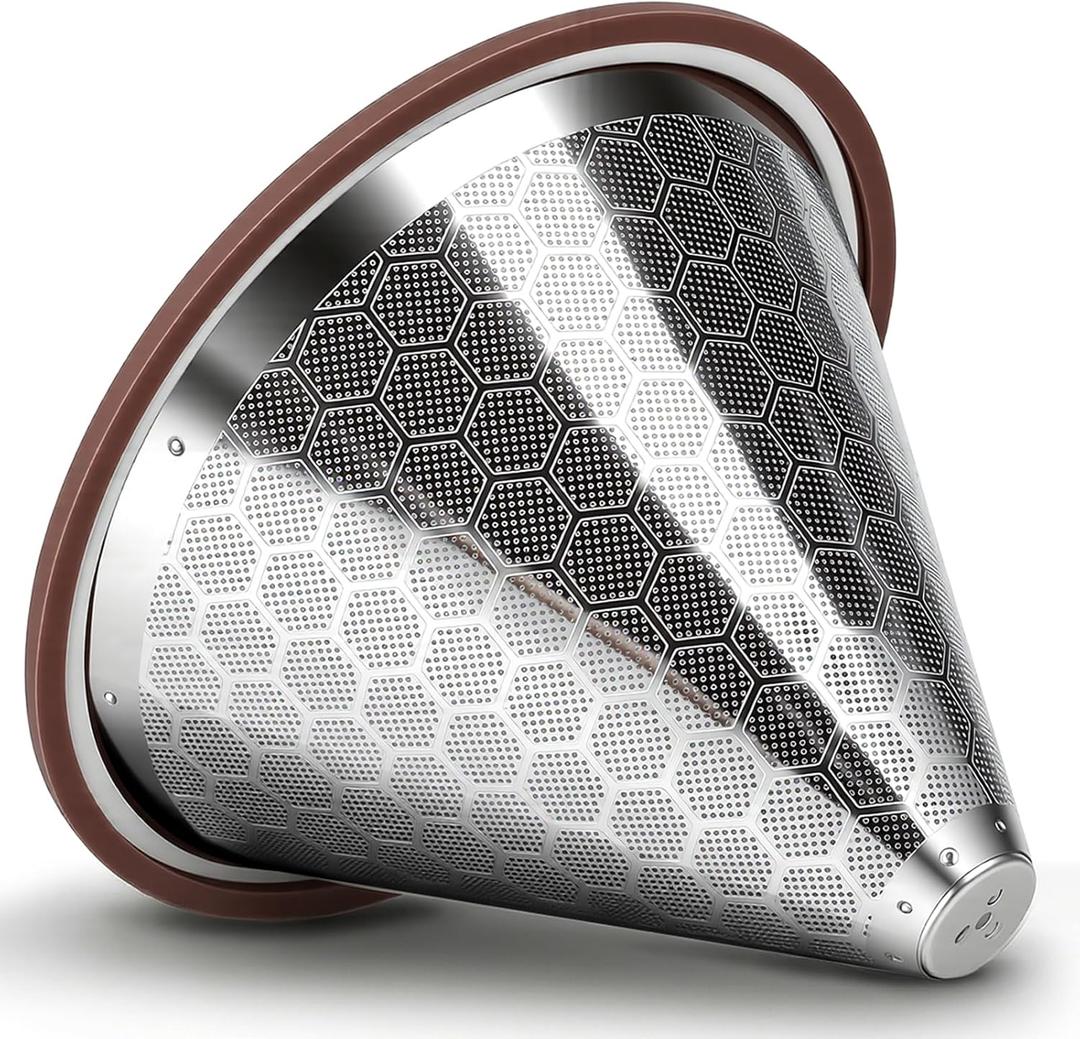 Reusable Stainless Steel Pour Over Coffee Filter Compatible with Chemex 6/8/10 Cup, Hario V60 & Bodum Coffee Makers, Double Layer Permanent Cone Dripper, Paperless Coffee Brewing Filter (Silver)
