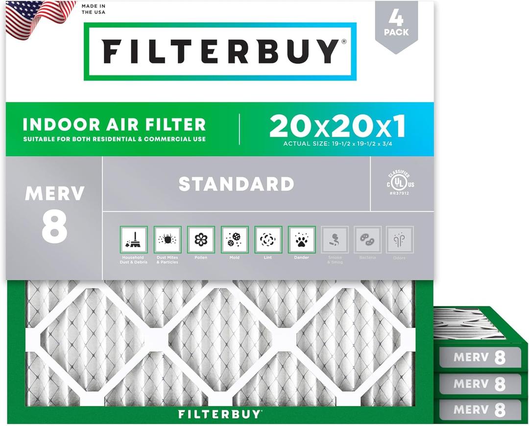 Air Filter 20x20 in AC Furnace Reusable Frame 4 Filter Medias HVAC Deep Pleated Cleaner Suitable for Allergies Asthma Sufferers Home Office Environment, White