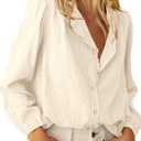 BTFBM Long Sleeve Shirts for Women Trendy Ruffle Tops Lightweight Button Down Shirt Loose Spring Blouses 2026, Medium