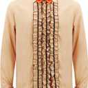 Mens Ruffled Tuxedo Shirt Retro Tuxedo Shirts Dumber 90s Prom Retro Shirts with BowTie Halloween Cosplay (Beige, XXXL)