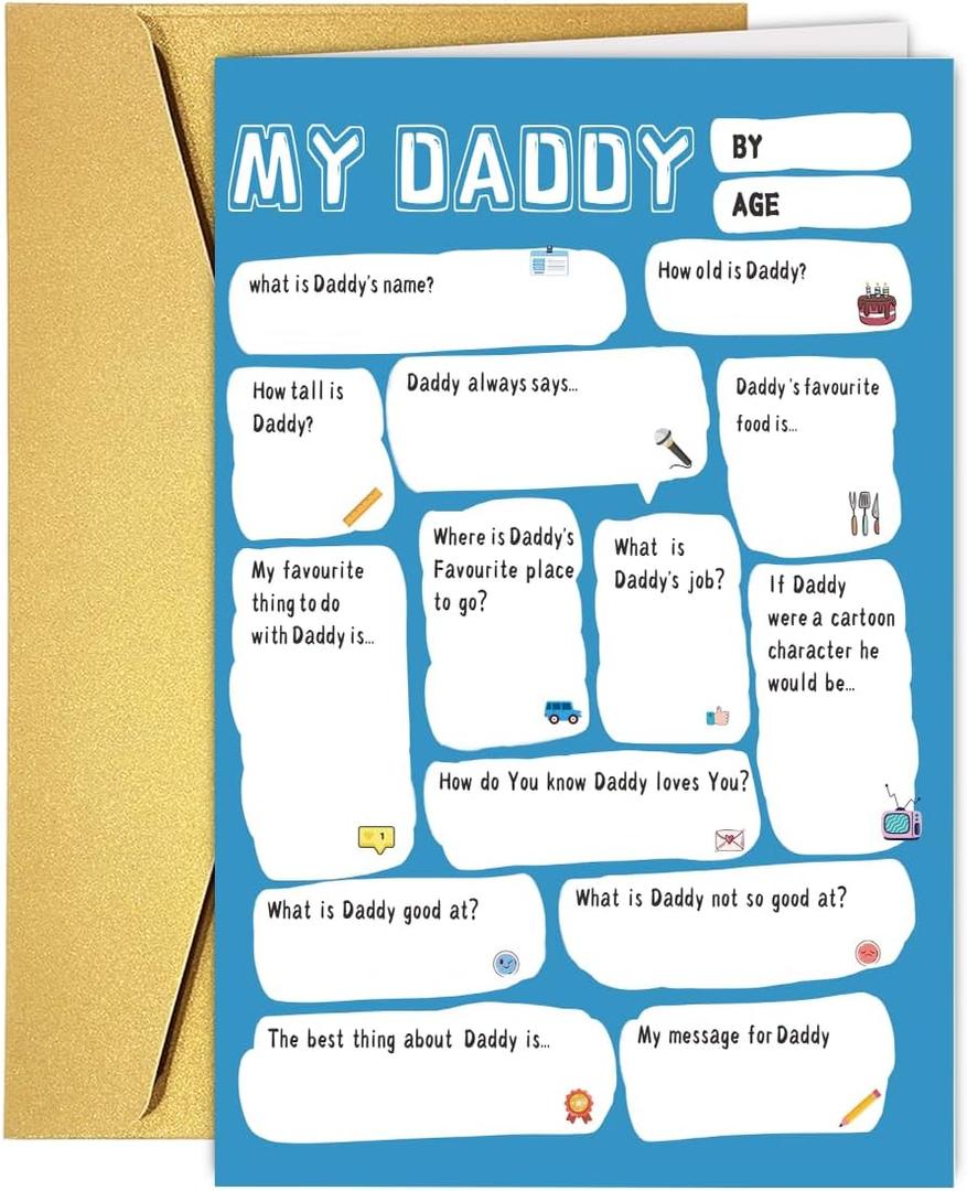 UUEFKTN Cute Daddy Birthday Card Gift from Son Daughter Kids Toddler Wife,Fathers Day Card Gifts,Funny Diy Daddy Fathers Day Cards Gift,Best Daddy Toddler Children DIY Cards