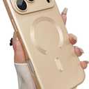 Magnetic for iPhone 17 Pro Case, with Camera Lens Protector, Compatible with Magnetic, Slim Shockproof Soft Silicone Metallic Luster Phone Case for iPhone 17 Pro, Champagne Gold
