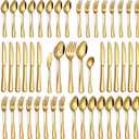 PHILIPALA 45 Piece Gold Silverware Set with Serving Utensils, Stainless Steel Flatware Set for 8 Food Grade Cutlery Utensil Set Include Knife Fork Spoon Mirror Polished Dishwasher Safe