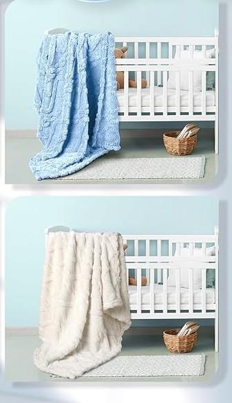 2 Pcs Fleece 30" x 40" 3D Fluffy Baby Blanket for Boys Nursery Little Girl Infant or Newborn Receiving Swaddling Blankets(Blue Set)