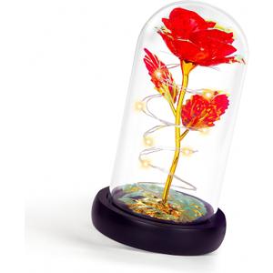 Childom Mothers Day Flowers Gifts for Mom Grandma,Birthday Gifts for Women,Valentines Gifts for Her,Mom,Women,Wife,Grandma,Light Up Rose in Glass Dome,Colorful Red Mothers Day Flowers for Delivery