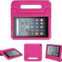 Kids Case for Fire 7 Inch Tablet 9th/7th/5th Generation Tablet (2019/2017/2015 Release) Kid-Proof & Shockproof Case Sturdy Soft Durable EVA Protective Cover with Convenient Handle, Rosered
