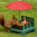 Squirrel Picnic Table Feeder with Umbrella Metal Squirrel Feeder for Outdoors, Large Food Tray & Corn Cob Holder, Funny Picnic Table for Wildlife, Tree-Mount Squirrel Table Feeding Station