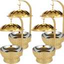 8QT Gold Luxury Chafing Dishes for Buffet 4 Pack Fancy Stainless Steel Chafing Dish with Hollow-Out Frame, Large Capacity Catering Chafer Set for Weddings, Parties, Banquets (4)