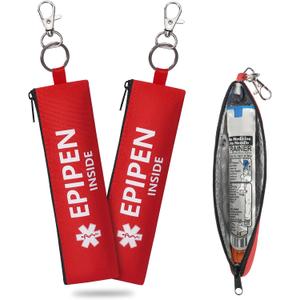 MEDMAX 2 Pack Insulated Slim Epipen Carry Case, Portable Double Sided Emergency Printing Medical Pouch Holder for One Epipen Allergy Medicine Essentials