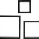 Melannco Floating Wall Square Cube Shelves for Bedroom, Living Room, Bathroom, Kitchen - Wood, Set of 3, Black