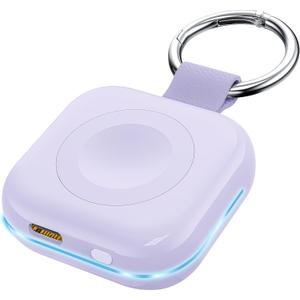 Portable Travel Charger for Apple Watch Series 8,Wireless iWatch Charger 1200mAh Power Bank with Charging Cable, Purse Keychain Smart Watch Charger for Apple Watch Series 10/9/8/7/6/SE/5/4/3/2/1/UItra (Purple)