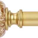 Gold Curtain Rods for Windows 48 to 84 Inch, Decorative Vintage Crystal 1'' Diameter Curtain Rod with Gold Foil Finials, Adjustable Heavy Duty Easy Install Drapery Pole Set for Farmhouse, Bedroom (36-88)