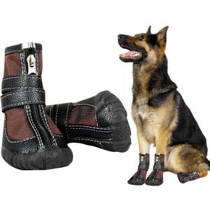 Large Big Dog PU Leather Sport Shoes Winter Waterproof Pet Dog Puppy Boots Non-Slip Pitbull Golden Retriever Rain Shoes (11(Width 2.7inch), Brown