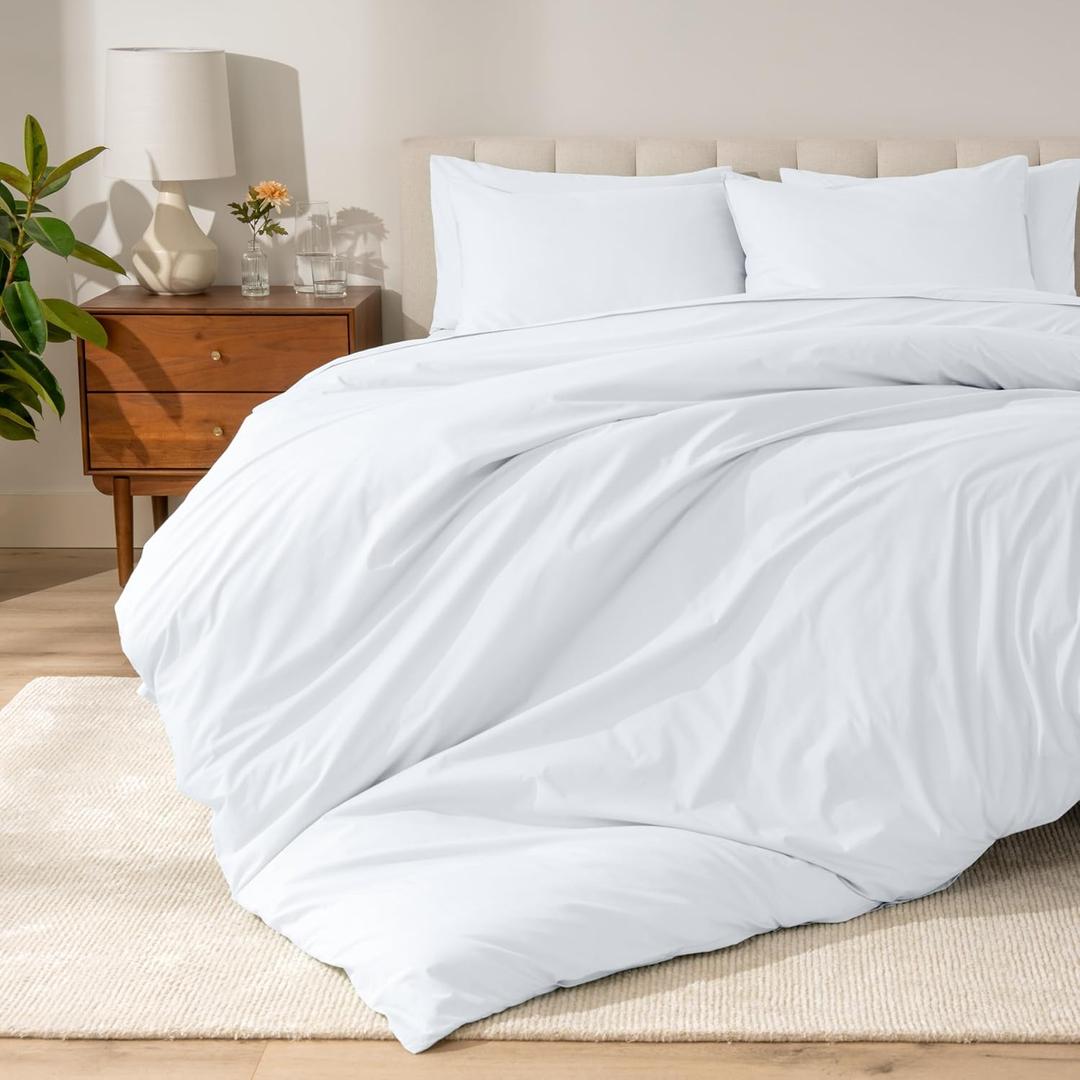 Bare Home 100% Organic Cotton Queen Duvet Cover Set - Crisp Percale Weave - Lightweight & Breathable - Cooling Duvet Cover Set (Queen, White) (01 - White (No Comforter))