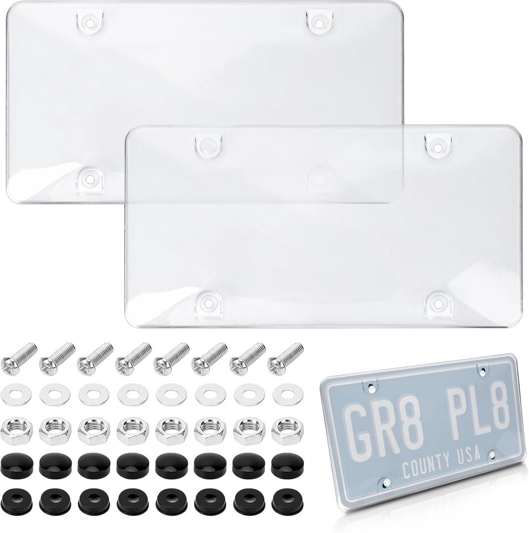 2 Pack License Plate Protector, Plate Cover for Car Plastics Front/Rear License Plate Covers (Transparent D)