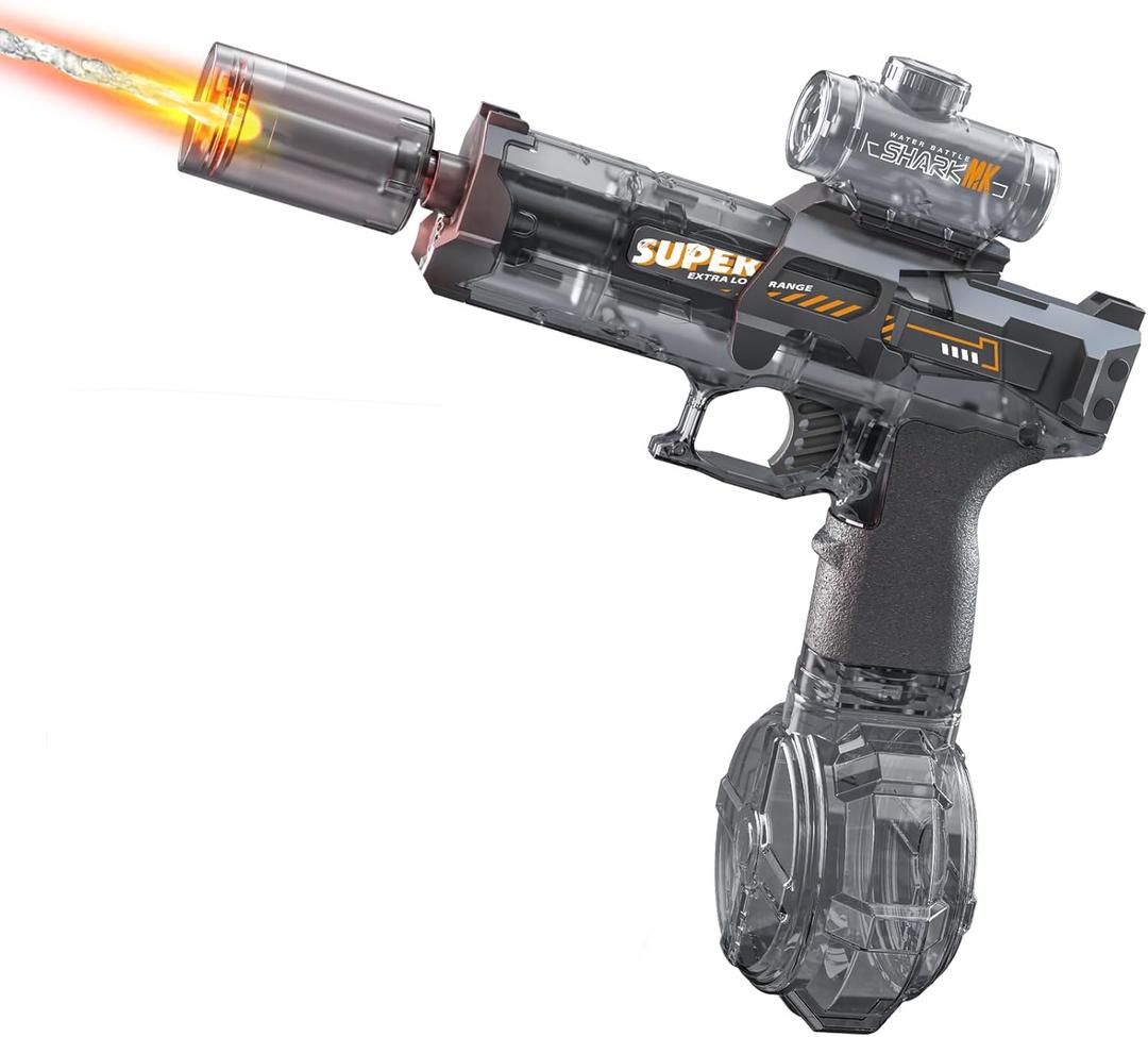 Electric Water Gun for Adults Kids, Automatic WaterGun with Led Light, Long Range Transparent Electric Squirt Gun Blaster Summer Outdoor Pool Party Toys Gifts for Boys Girls (Pistol Black)