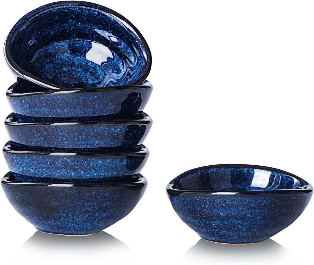 vicrays Ceramic Dipping Sauce Bowls  Small Charcuterie Dip Cups Cooking Prep Condiment Oil Dish Mini Tapas Plates for Soy Sushi Salsas Wasabi Appetizer Dessert - Set of 6 Blue