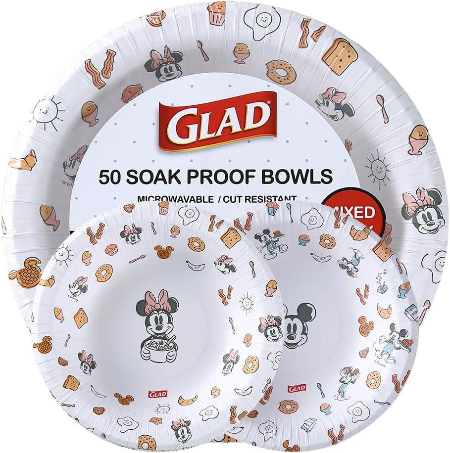 Glad for Kids Disney Mickey and Friends Disposable Paper Bowls - Mixed Pack Minnie Mouse Designs - Kid-Friendly Snack Bowl for Everyday Use, 16 oz - 50 Count (White)