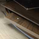 ZttRiee Oval Coffee Table with Sliding Doors, Mid-Century, Walnut