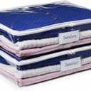 Masirs Clear Sweater Storage Bags (2-Pack) - Zippered Vinyl Organizers with Label Pocket - Protects Clothing from Dust, Dirt & Moisture - Great for Underbed, Shelves, Drawers or Closets