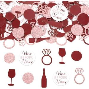 Wonmelody Bachelorette Table Decoration 200Pcs Vino Before Vows Confetti Bachelorette Party Decor Bottle Diamond Ring Confetti for Burgundy Engagement Bridal Shower Wedding