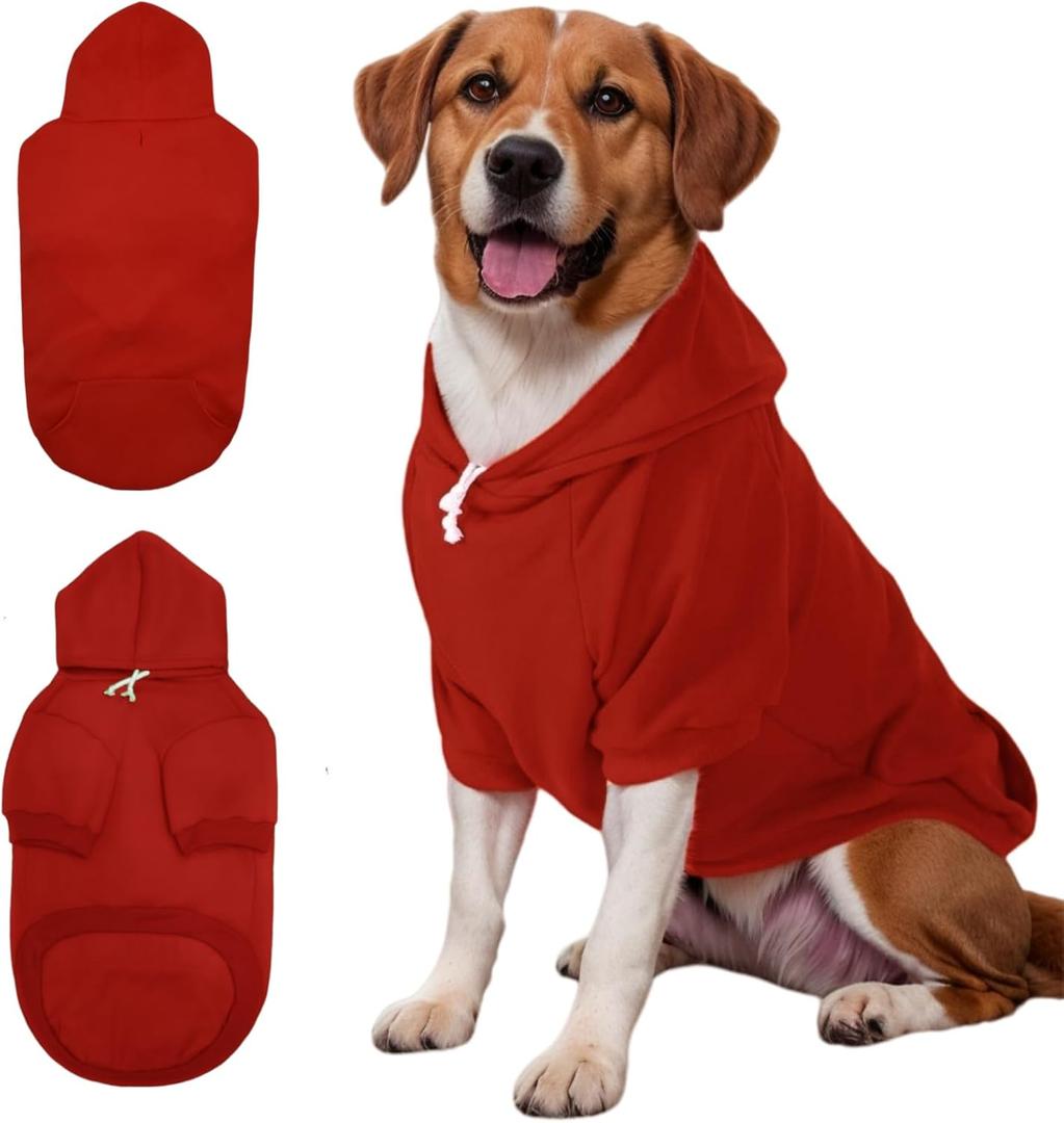 Mfiker Large Dog Hoodie Sweater with Leash Hole and Pocket, Fleece Lined Hooded Large Dog Sweatshirt, Soft Warm Winter Clothes for Medium Large Dogs & Cats (Red Dog Hoodie, 4XL)