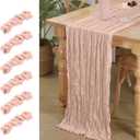 6 Pack Pink Cheesecloth Table Runner 120 Inch 10 FT Boho Gauze Dusty Pink Cheese Cloth Table Runner for Bridal Baby Shower Wedding Birthday Party Holiday Centerpiece for Home Decorations