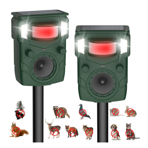 Solar Ultrasonic Animal Repellent, Multi-Modes Deer Repellent Devices,Cat Deterrent Outdoor, Squirrel Raccoon Dog Deterrent with Motion Sensor & Ultrasonic Waves for Garden Yard 2PC Green