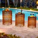 3 Pack Solar Outdoor Side Table with Integrated Glow Lights Set, Poolside Side End Table Waterproof Rattan Nesting Accent Table for Patio, Poolside, Backyard, Porch, Garden, Balcony Indoor Outdoor Use