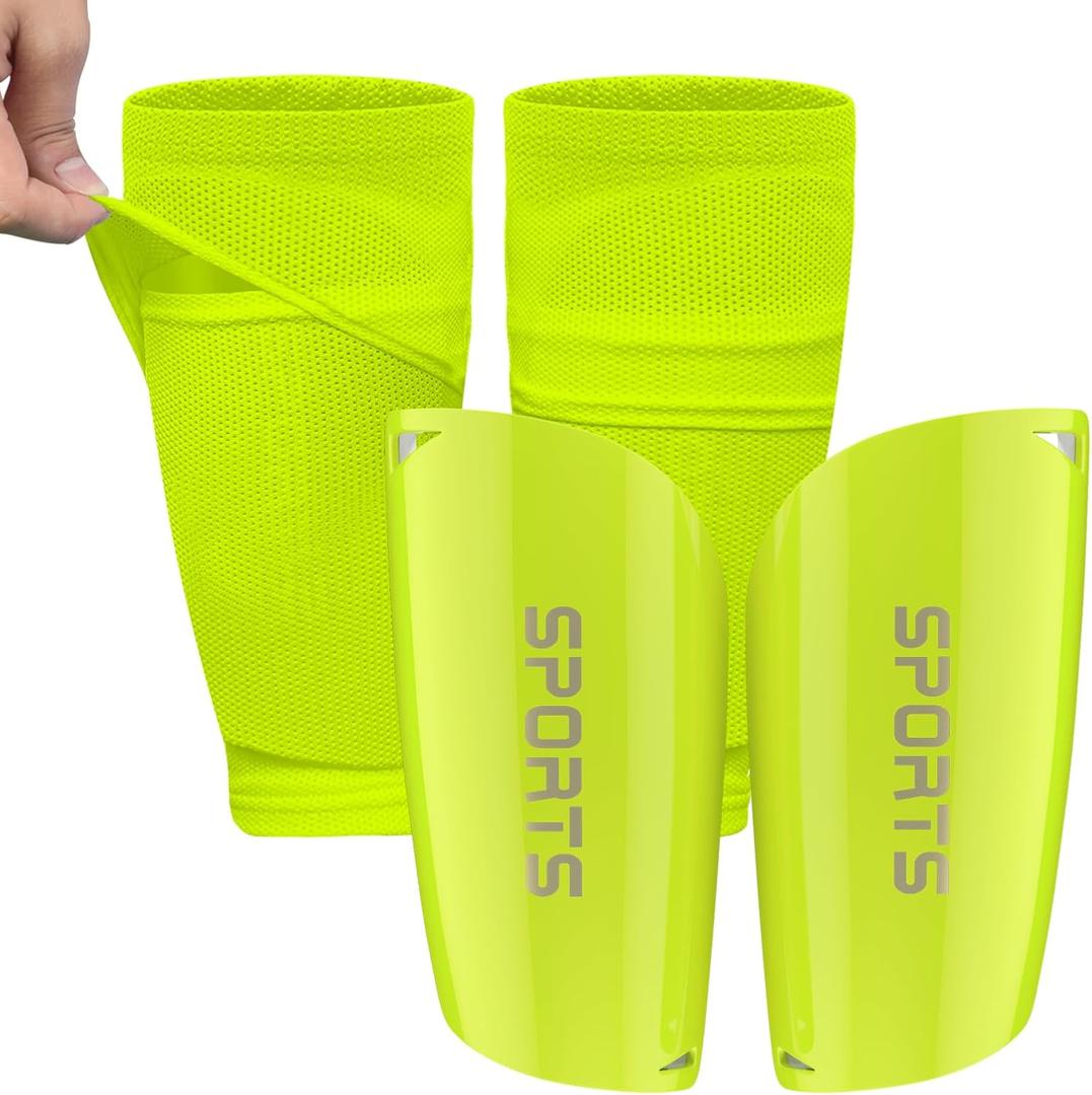 Kids Youth Soccer Shin Guards with Sleeves, Slip in Shinguards Soccer Shin Pads for Boys Girls Child Teens (M ( 3'10" - 4'5" Tall ), Green)