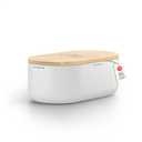 LARS NYSM Bread Box I Metal Box for long lasting freshness I Bread Bin with bamboo lid usable as cutting board I 13.8x7.7x5.3 In (Pure White)