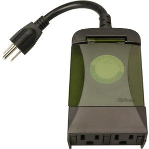 Woods 50011 Outdoor 24-Hour Plug-in Mechanical Timer with 2 Grounded Outlets; Energy Saving; Quick Tool Free; Weatherproof Housing; Programmable Settings; 6-Inch Cord; Black