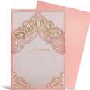 Hosmsua 50PCS Blank Pink Quinceanera Invitations Kit 5x7.3 Inch Laser Cut Floral Gold Crown Pocket Quinceanera Invitation Cards with Envelopes for Birthday Bridal Shower Invite