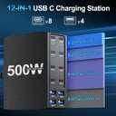 2 x 500W USB C Charger Block, 12-Port USB C Charging Station for Multiple Devices, Leather Texture Dual PD 65W Laptop Fast Charger Compatible with MacBook Pro/Air, iPad, iPhone,Galaxy and More, Black
