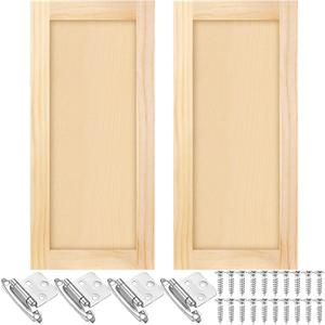 2 Pcs 13.25'' W x 29'' H Unfinished Pine Kitchen Cabinet Door Replacement with 4 Pcs Cabinet Hinges Wood Shaker Door Front Replacement for Kitchen, Bathroom, Vanity