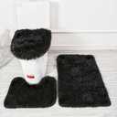 Soft Bathroom Carpet 3 Piece Bathroom Rugs and Mats Set Bath Mats Set with U-Shaped Toilet Floor Mat Rugs andToilet Lid Cover Mat (Black)