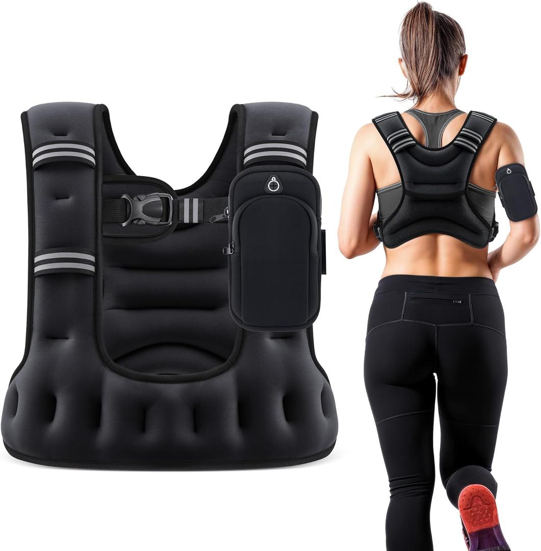 ZELUS Weighted Vest for Women Men, 8LB U-Shaped Ergonomic for Even Weight Distribution, Odorless Workout Vest with SGS Certification, Arm Pocket & Back Mesh Pouch for Training & Running (Black)