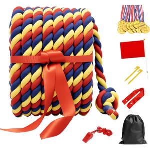 40FT Tug of War Rope for Summer Games, Natural Twisted Cotton Rope Outdoors Yard Backyard Camping Lawn Game for Team Building Activities Field Day Family Reunion Birthday Party