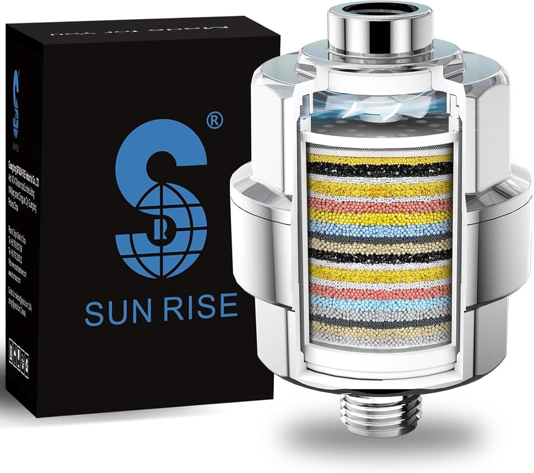 SR SUN RISE 20-Stage Shower Filter-Shower Head Filter for Hard Water, with 1 Replaceable Cartridges, High Output Shower Water Filter for Removing Chlorine and fluoride, Polished Chrome