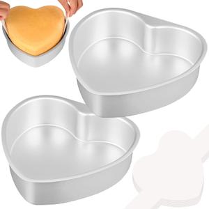 HUAKENER 9.5 Inch Heart Cake Pan, Set of 2 Heart Shaped Cake Pans with 60 Pieces Parchment Paper, Non-stick Cake Baking Pans for Kitchen Birthday Wedding