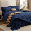 Bedsure 5 Pieces Twin Comforter Set Premium Series, Hotel Luxury Soft Bed in a Bag, Goose Down Alternative, Safe for Sensitive Skin Bedding Comforter All Season Medium Warmth, Navy Blue Twin Size