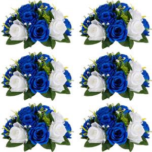 Sziqiqi Blue Artificial Flowers for Decoration Fake Kissing Flower Balls for Wedding Centerpieces Tables Flower Centerpiece Arrangement for Party Festival (Royal Blue & White)