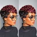 Pixie Cut Culry Human Hair Wig 1b/99j Color Short Pixie Cut Wigs for Black Women Glueless Pixie Curly Wig with Bangs Short Layered Brazilian Virgin Human Hair Wigs For Women (1b/99j)