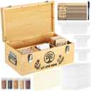 Large Bamboo Seed Storage Organizer with Lid and Locks, Seed Organizer Storage Box with 40 Jars, 50 Envelopes, 100 Plant Labels 60 Stickers & More, 4 Compartments for Garden Seeds
